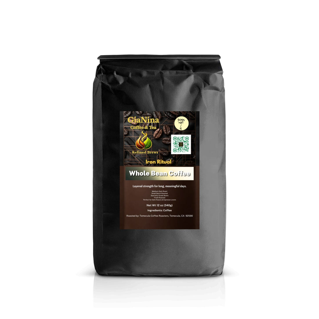 Iron Ritual - 6 Bean Blend whole bean coffee, 12oz bag, brewed in a stovetop moka pot