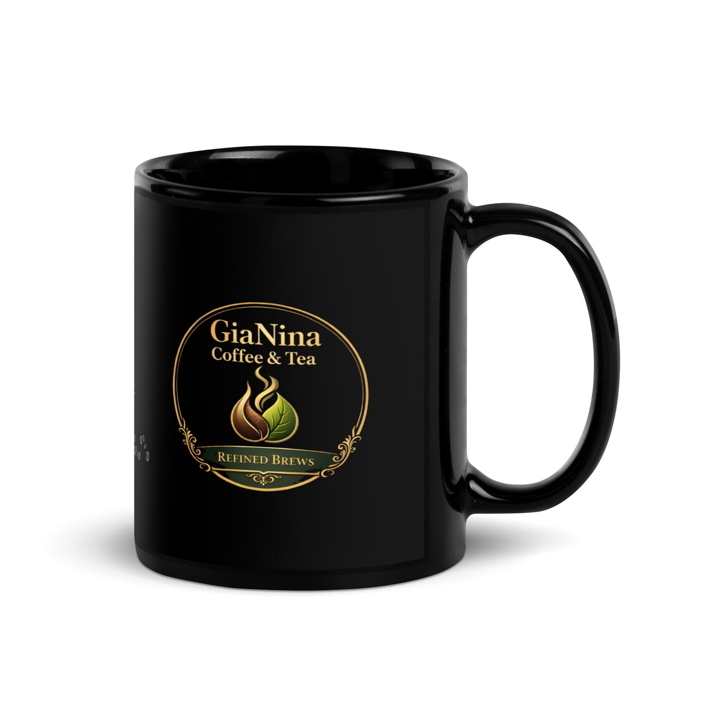 GiaNina Ritual Mug – 11 oz glossy black ceramic coffee mug, front view