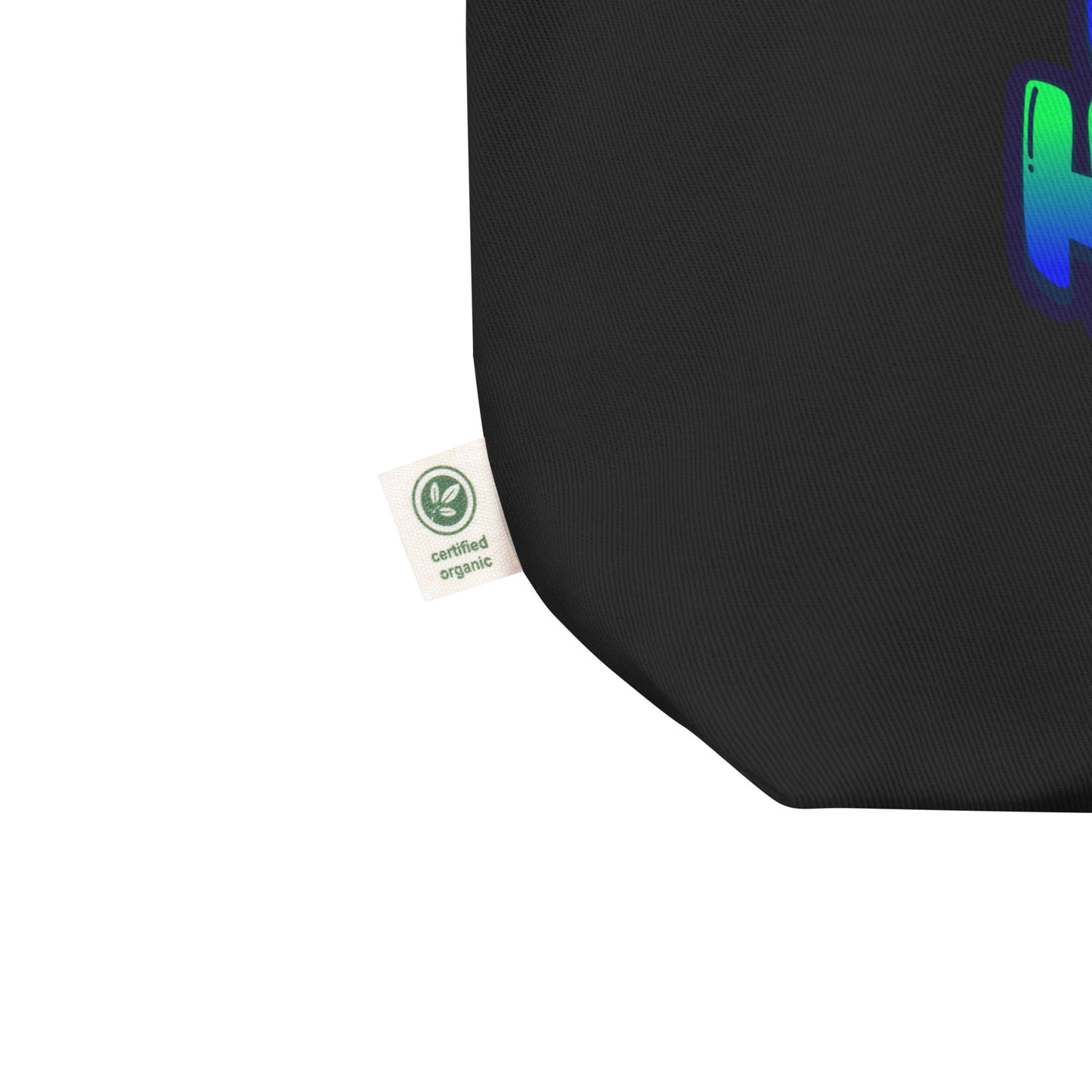 Black bag with a red star design and a visible tag on a white background
