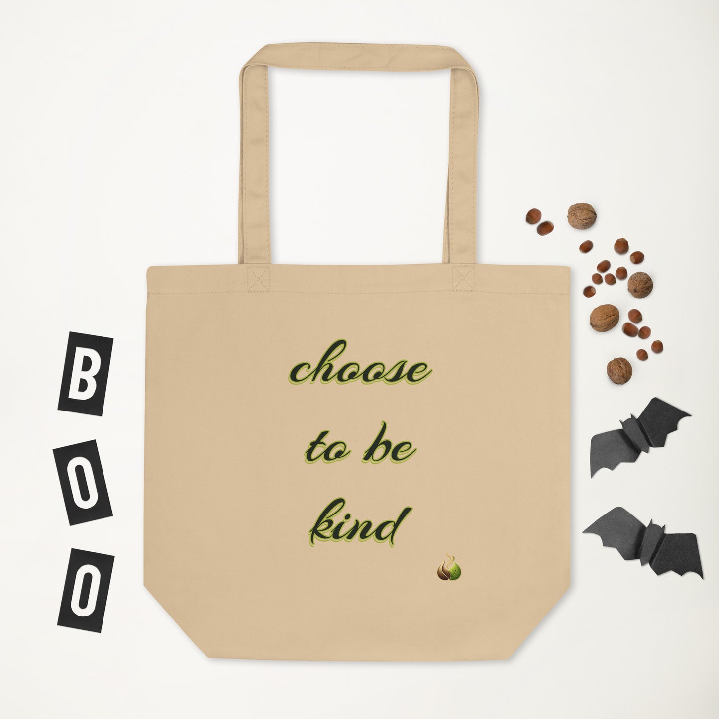 Beige tote bag with 'NO DUH!' text and Halloween-themed decorations on a white background
