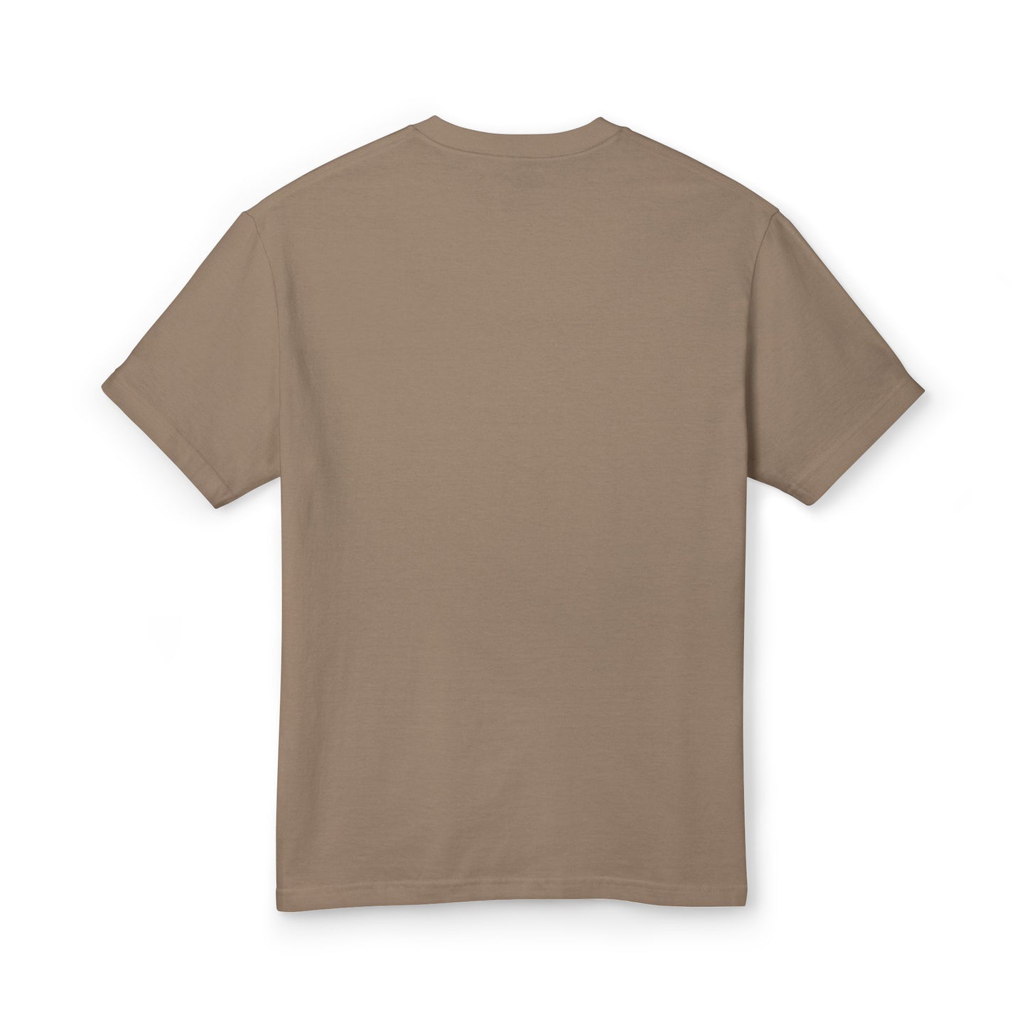A plain short-sleeve crewneck t-shirt in a solid taupe-brown color, shown from the back on a clean white background.