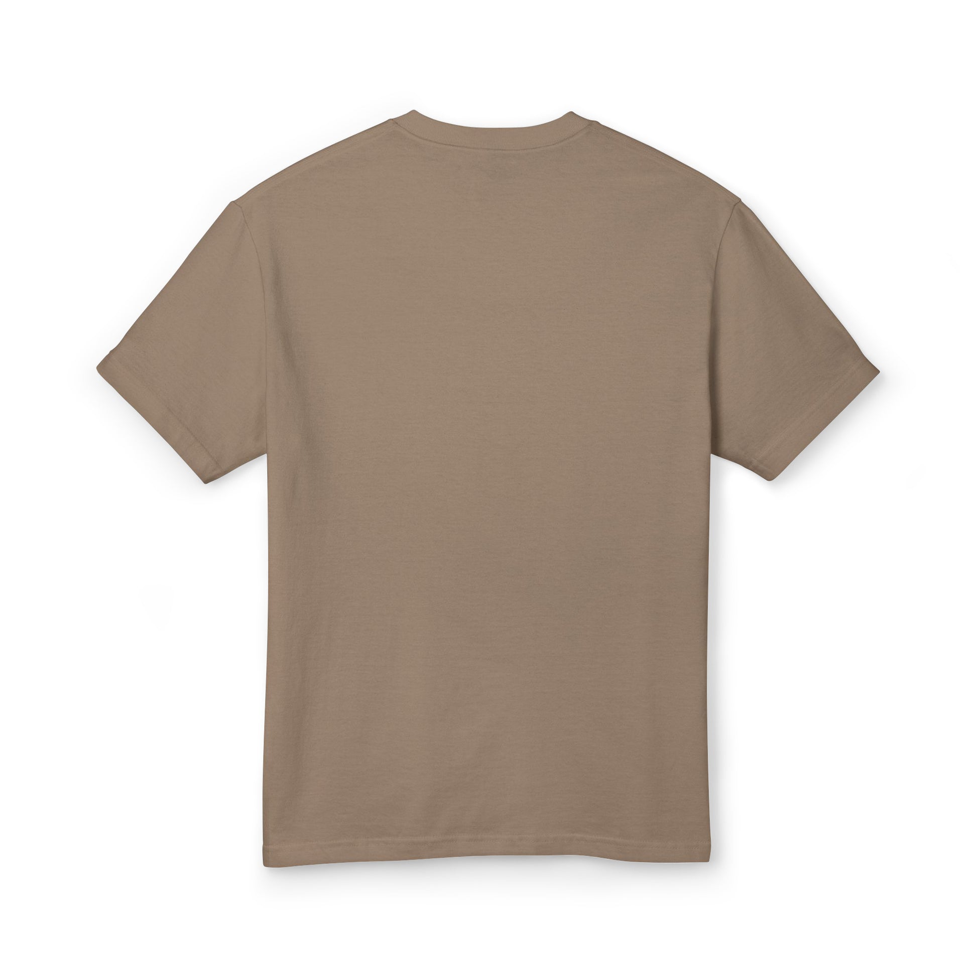 A plain short-sleeve crewneck t-shirt in a solid taupe-brown color, shown from the back on a clean white background.