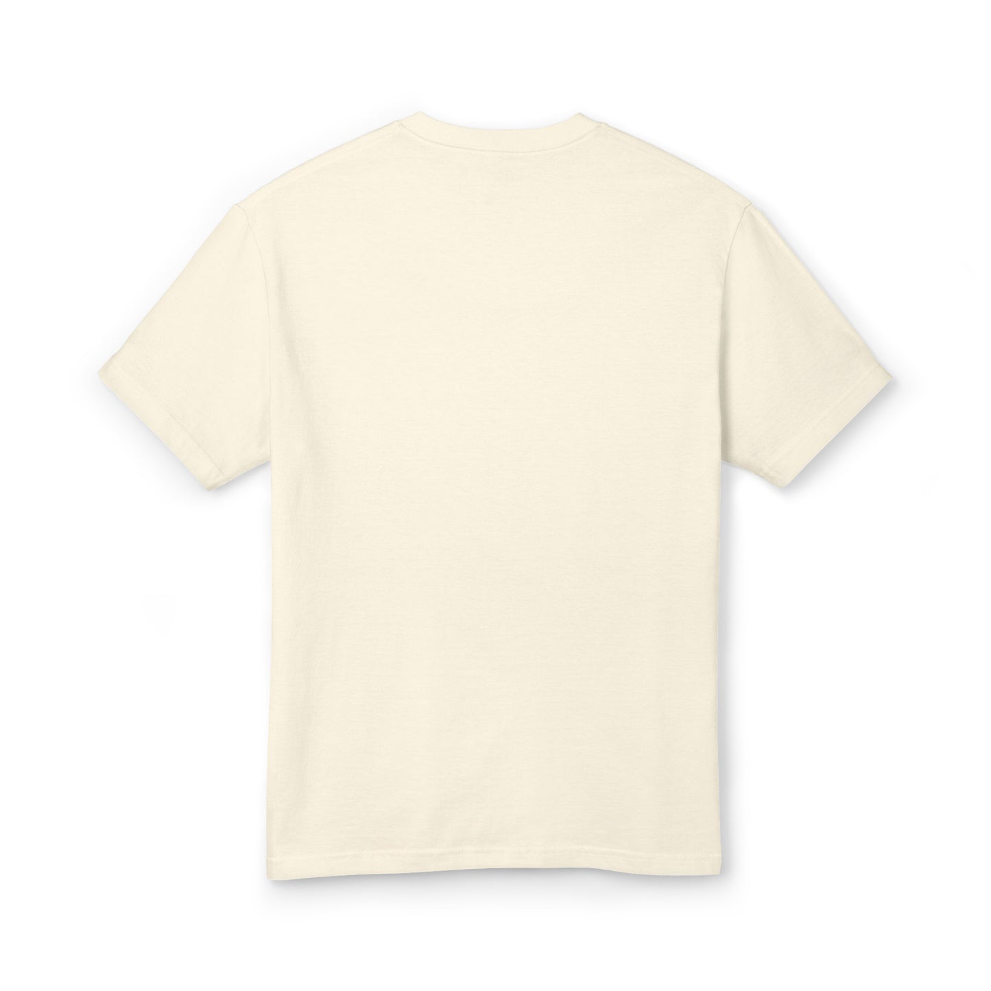 A plain cream-colored short-sleeve t-shirt shown from the back, laid flat against a clean white background.