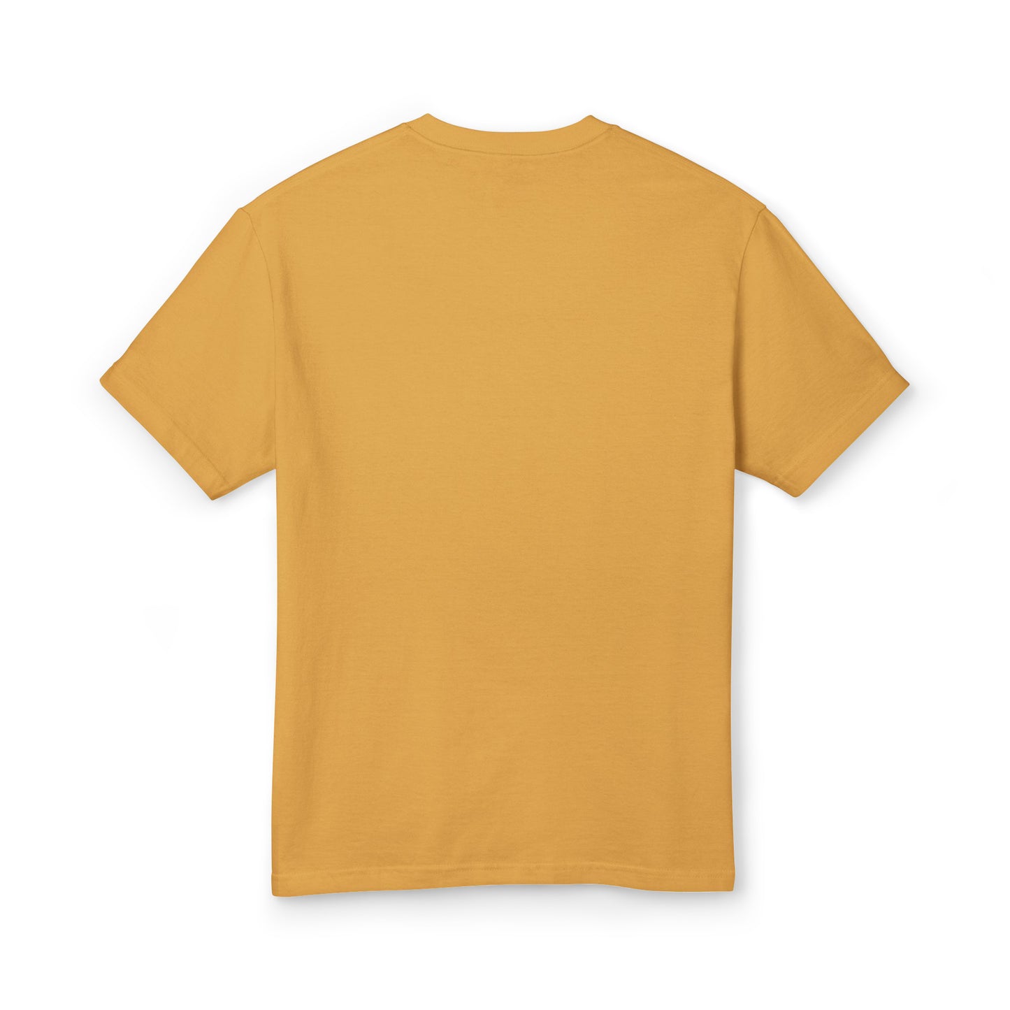 A plain short-sleeve crewneck t-shirt in a warm mustard yellow color, shown from the back on a clean white background.